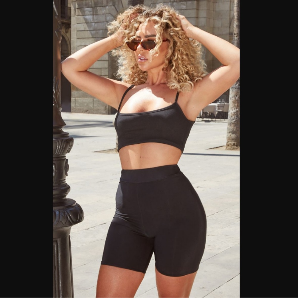 NWT PLT BLACK SLINKY HIGH WAISTED BIKE SHORTS sz 6